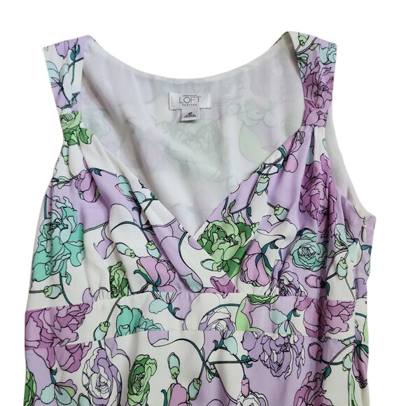 Ann Taylor Loft Dress Womens Size 4P 4 Petite Purple Green Floral Lightweight - Picture 3 of 8